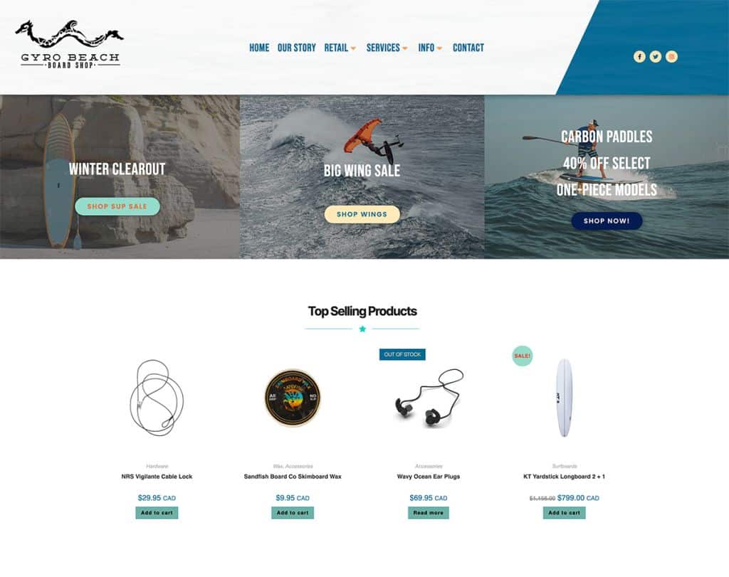 surf shop retail store wordpress website