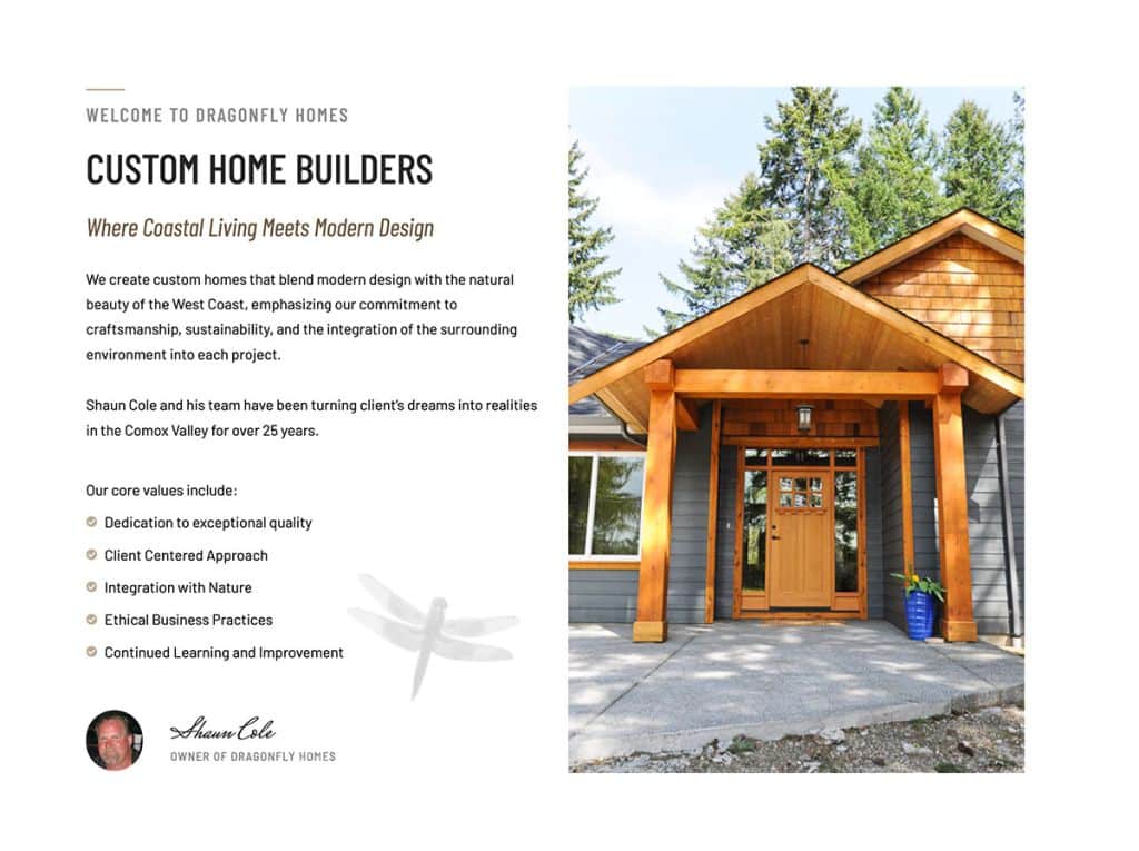 custom website for home builder comox valley